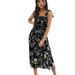 Free People Dresses | Free People Women's Isla Smocked Floral Print Midi Dress Womens Size Large | Color: Black | Size: L