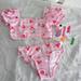 Disney Swim | Disney Minnie Mouse Toddler Girl Puff Sleeve Bikini Set New. | Color: Pink/White | Size: 18mb