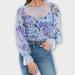 Free People Tops | Free People Women’s Blouse Size Small Daphne Floral Lace Silver Blue Combo Nwt | Color: Blue/Purple | Size: S