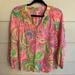 Lilly Pulitzer Tops | Lilly Pulitzer Multi All Nighter Elsa Blouse Xs Top Silk Flamingo Print Pink | Color: Pink/Yellow | Size: Xs