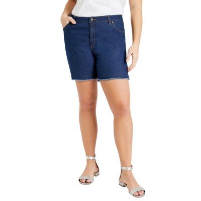 Plus Size Women's Raw Hem June Fit Denim Shorts by June+Vie in Medium Blue (Size 10 W)