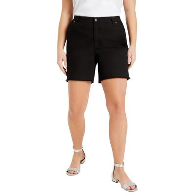Plus Size Women's Raw Hem Curvie Fit Denim Shorts by June+Vie in Black (Size 10 W)