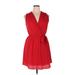 Monteau Casual Dress - Mini V-Neck Sleeveless: Red Print Dresses - Women's Size X-Large