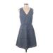 Gap Cocktail Dress - A-Line V Neck Sleeveless: Gray Print Dresses - Women's Size 4