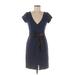 Theory Casual Dress - Sheath V Neck Short sleeves: Blue Print Dresses - Women's Size Medium