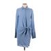 Socialite Casual Dress - Shirtdress High Neck Long sleeves: Blue Print Dresses - Women's Size Medium