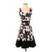 Nine West Casual Dress - Party V-Neck Sleeveless: Black Floral Dresses - Women's Size 2