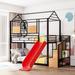 Twin Over Twin Bunk Bed with Roof & Window, Playhouse Bed with Full-Length Guardrails, Slide and Storage Stair, for Kids Teens