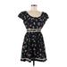 Lucca Couture Casual Dress - A-Line Scoop Neck Short sleeves: Black Floral Dresses - Women's Size 8