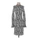 MICHAEL Michael Kors Casual Dress - Sheath Mock Long sleeves: Gray Floral Dresses - Women's Size Small