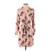 Ann Taylor Casual Dress - Mini V-Neck Long sleeves: Pink Floral Dresses - Women's Size Small Petite