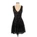 BCBGMAXAZRIA Cocktail Dress - Mini: Black Damask Dresses - Women's Size X-Small