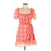 Likely Casual Dress - A-Line Square Short sleeves: Pink Print Dresses - Women's Size 6