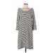 J.Crew Casual Dress - A-Line Boatneck 3/4 sleeves: Gray Print Dresses - Women's Size Large