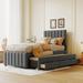 Twin Platform Bed with Trundle & 3 Storage Drawers Underneath, Linen Upholstered Bed with Headboard for Kids, Teens, Adults,Gray