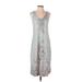 Just Fashion Now Casual Dress - Sheath V Neck Sleeveless: Gray Floral Dresses - Women's Size Small