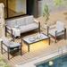 4-Piece Aluminum Patio Conversation Set with LED Coffee Table and 3-Seat Sofa