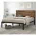 Rustic Style Platform Bed Frame Full Size with Wood Headboard, Strong Metal Slats Support, Easy Assembly, Dark Brown