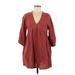 Madewell Casual Dress - Mini V Neck 3/4 sleeves: Brown Print Dresses - Women's Size Medium