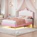 Full/Twin Upholstered Princess Bed, Platform Bed with Light Strips,Golden Metal Legs