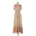 Taylor Casual Dress - A-Line V Neck Short sleeves: Tan Print Dresses - Women's Size 6
