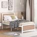 Twin Size Platform Bed, Metal Platform Bed Frame with Wood Headboard and Footboard, Strong Metal Slats Support, White