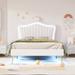 Twin Upholstered Platform Bed Frame with LED Lights & Crown Headboard