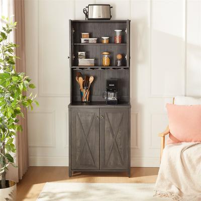 Kitchen Cabinet with Microwave Stand and Hollow out Barn Design