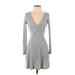 Urban Outfitters Casual Dress - A-Line V-Neck Long sleeves: Gray Solid Dresses - Women's Size X-Small