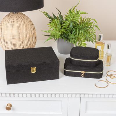 Household Essentials Fabric 2-Layer Jewelry Organizer Box with Clasp Closure - 9.3"L x 7.3"W x 3.8"H