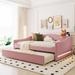 Full Size Daybed with Trundle, Upholstered Teddy Fleece Daybed Sofa Bed Frame with Light, Furniture for Bedroom,Living Room,Pink