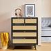 Rattan Dresser Chest with 4 Drawers, Farmhouse Wood Storage Cabinet - 31.50"Lx15.74"Wx38.58"H
