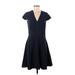 H&M Casual Dress - A-Line V-Neck Short sleeves: Blue Print Dresses - New - Women's Size 6