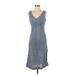Talbots Casual Dress - A-Line V Neck Sleeveless: Gray Print Dresses - Women's Size 4