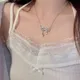 Korean Fashion Bowknot Shaped Silver Necklace For Women All-match Cute Valentines Day Gift Pendant