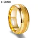 Tigrade-Bagues en carbure de tungstène pour hommes bord poli plaqué or 24 carats bague de mariage