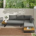Latitude Run® Outdoor L-Shaped Sectional Sofa w/ Plastic Wood Side Table in Black/Gray | 27.1 H x 100.7 W x 71.6 D in | Wayfair
