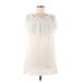 Trafaluc by Zara Casual Dress - Mini Tie Neck Short sleeves: Ivory Solid Dresses - Women's Size X-Small