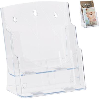 Prospekthalter A4 / din Lang, 2 Etagen, Acryl, Flyer Aufsteller Tisch & Wand, hbt: 27,5x24x15cm, Image