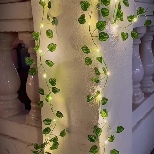 piante artificiali led luci a corda 2m 20led luci fatate rampicanti foglie verdi natale casa matrimonio esterno edera vite decorazione lampada fai da te appeso giardino patio cortile (senza batteria)