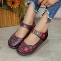 Damen Flache Schuhe Übergrössen Handgefertigte Schuhe Komfort Schuhe Täglich Gehen Blumen Farbblock Sommer Flacher Absatz Runde Zehe Elegant Vintage Modisch Leder Klettverschluß 999 lila Sandalen 999