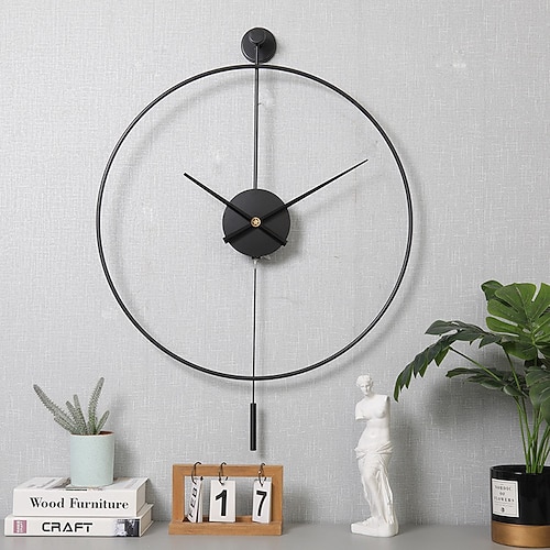 Klassische große Wanduhr mit Pendel, dekorative Kunstuhren, runde, minimalistische, moderne Uhr, tickt nicht, geräuschlose Metallwanduhr für Wohnzimmer, Schlafzimmer, Arbeitszimmer, Büro, Dekoration, 50–60 cm Image