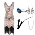 Goldene Zwanziger Vintage inspiriert Der große Gatsby Kurze Länge Flapper Kleid Kleid Outfits Ärmellos Der große Gatsby Hochzeitsgast Pailletten Quastenfransen Pailletten V Ausschnitt Kostüm Damen