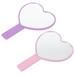 Purple 2 Pcs Mirrors Travel Vanity Heart Shaped Carry Handle Girl