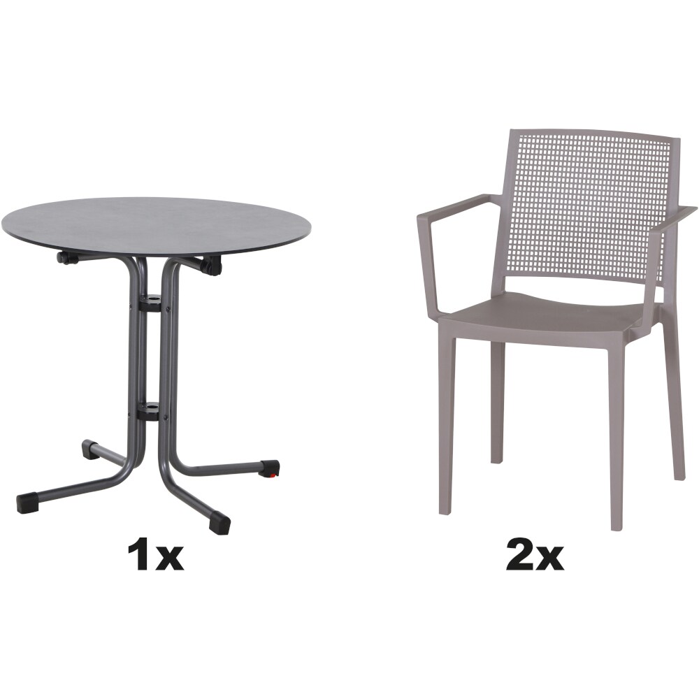 SIENA GARDEN Urban Lights Set 3teilig Square Sessel gastrotauglich taupe mit Tisch Sola Ø80 Image