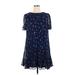 DKNY Casual Dress - Mini High Neck Short sleeves: Blue Dresses - Women's Size 14