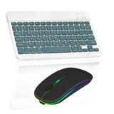 Rechargeable Bluetooth Keyboard and Mouse Combo Ultra Slim for Samsung Galaxy S20 Ultra and All Bluetooth Enabled Android/PC-Deep Green Keyboard with RGB LED Onyx Black Mouse