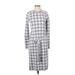 Ann Taylor Casual Dress High Neck 3/4 sleeves: Gray Print Dresses - Women's Size Small