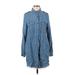 Forever 21 Casual Dress - Shirtdress: Blue Dresses - Women's Size Small