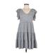 Max Studio Casual Dress - Mini V Neck Short sleeves: Gray Print Dresses - Women's Size Medium